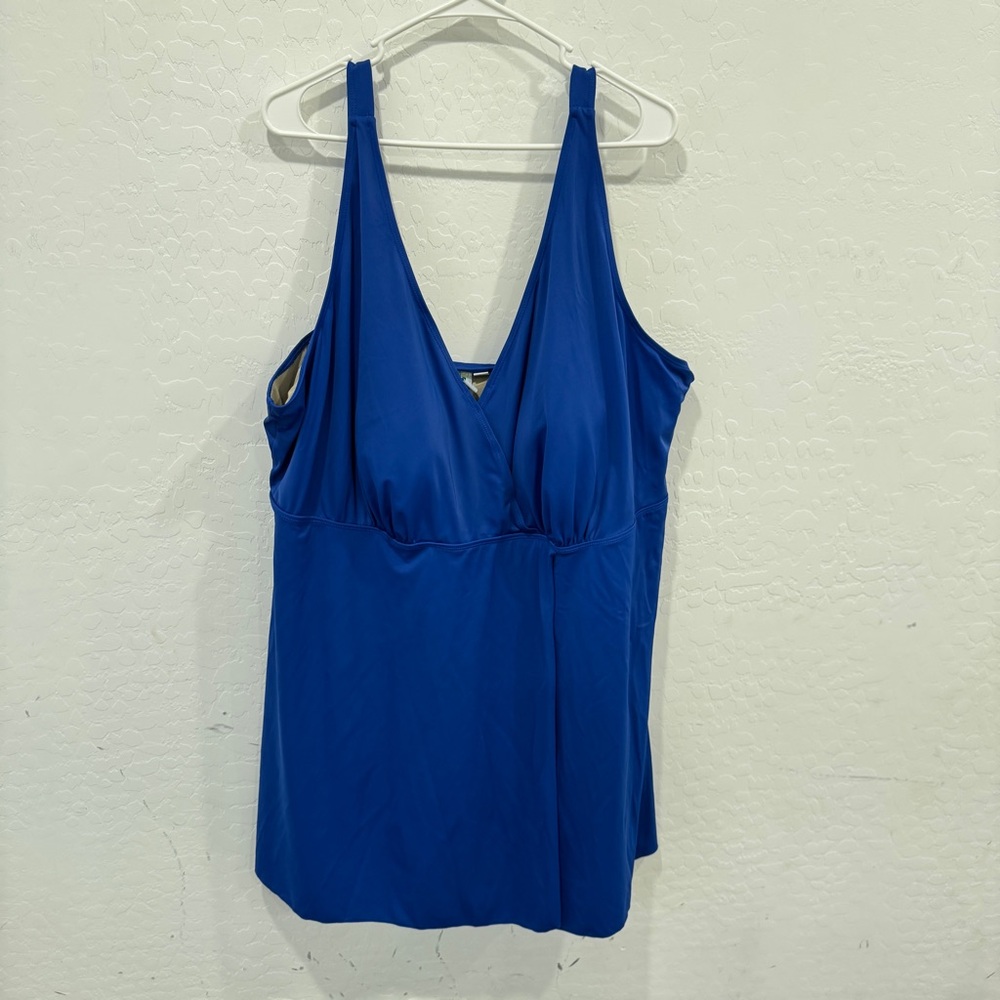Swim 365 Swim Dress Womens 30W Blue One Piece Swimsuit Modest Vacation Beach